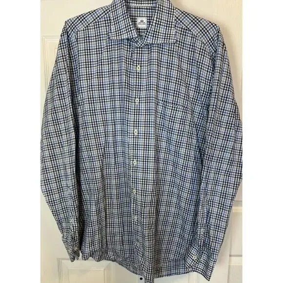 Peter Millar Crown Men’s Large Long Sleeve Button Down Blue Plaid - Picture 4 of 5